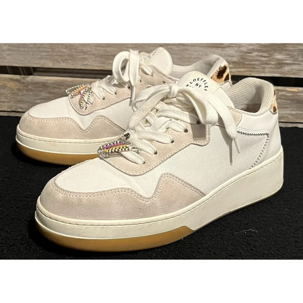 Loeffler Randall Gia Sneakers 7.5 Cream‎ Suede Canvas Leopard Beaded Portugal